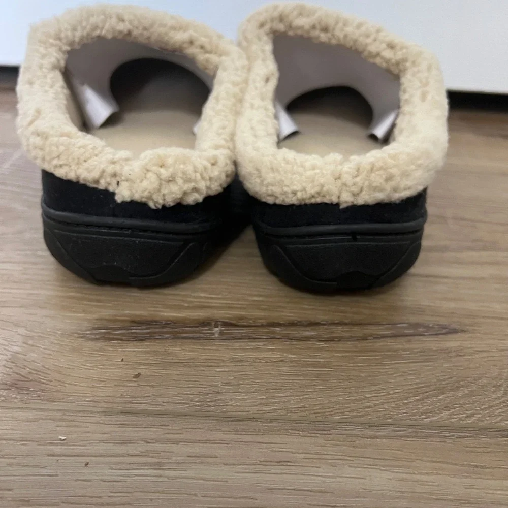 Totes Mens Cozy Slippers Black Faux Suede Memory Foam Clogs Size XL 11-12 NEW